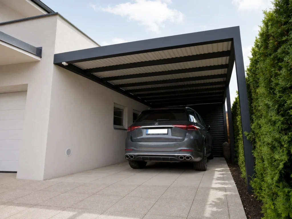 Hliníkový carport EOS pro ochranu automobilu.