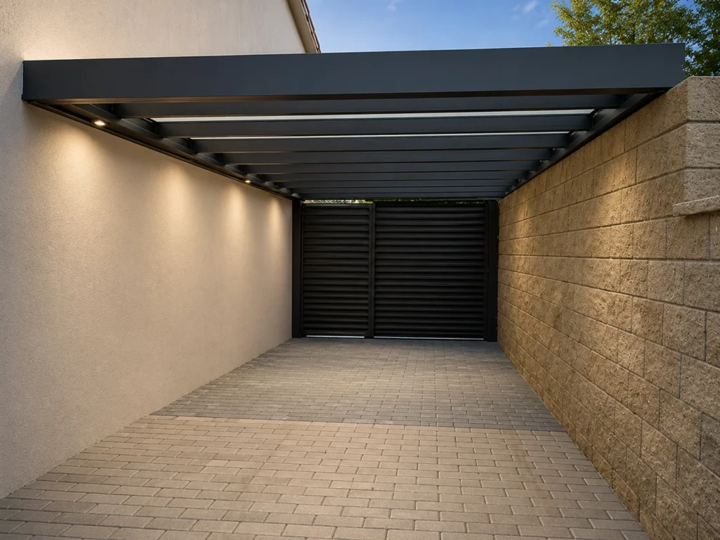 Carport EOS s pevnou hliníkovou konstrukcí.