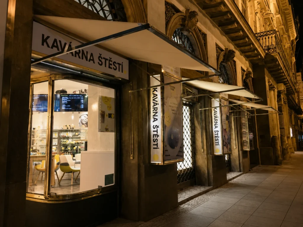 Košová markýza nad vstupem do provozovny