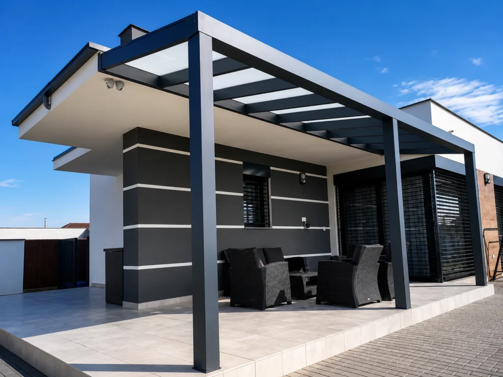 Velká hliníková pergola se střešním stíněním