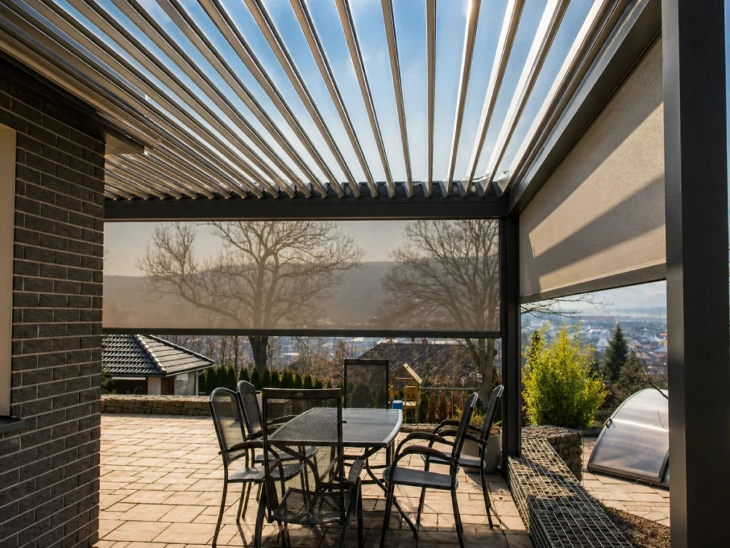 Bioklimatická pergola NEW s obvodovým zastíněním Screenroll ZIP