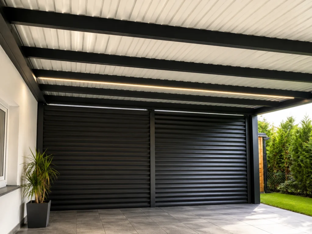 Carport EOS s ocelovou střešní krytinou proti korozi.